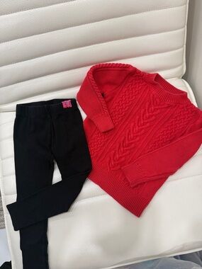 Crewcuts Kids Red Cable Knit Sweater - Black ZARA leggings